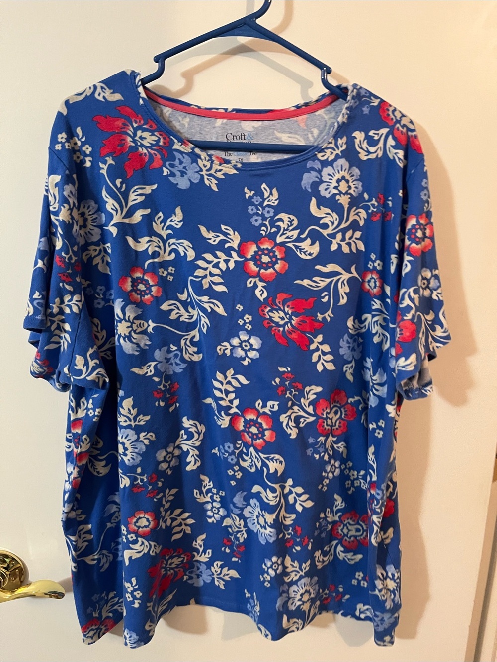croft & barrow 3X women’s Blue Floral Short-Sleeve Top